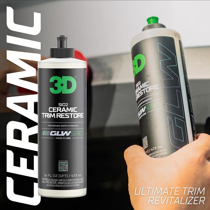 3D SiO2 Ceramic Trim Restore, GLW Series | Ultimate Hydrophobic Trim Reviver | SiO2 Infused Restoring, Shining, & Protecting | Restores Black Plastic & Vinyl | DIY Car Detailing | 16 oz - Image 3